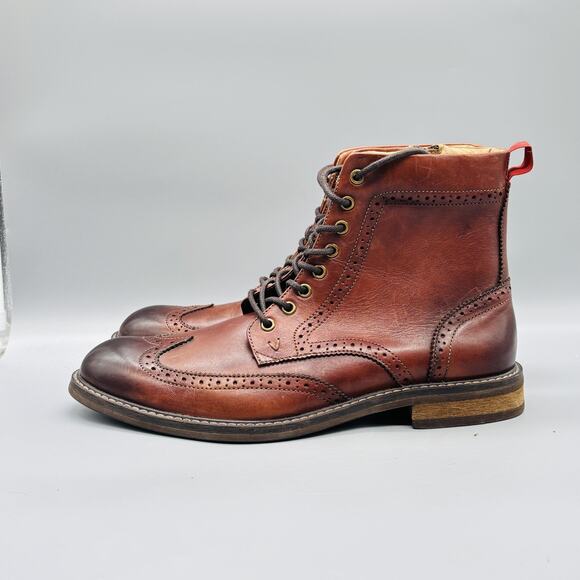 Vionic Boots Mens 10.5 Brown Leather Wesley Combat Brogue Ankle Zip Lace Up main image 7